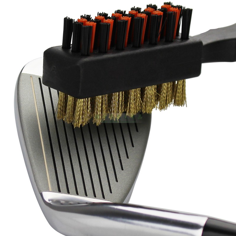 Golf club brushed head double sided cleaning brush plastic short handle copper hairbrush with hanging buckle tool accessories supplies-Taobao