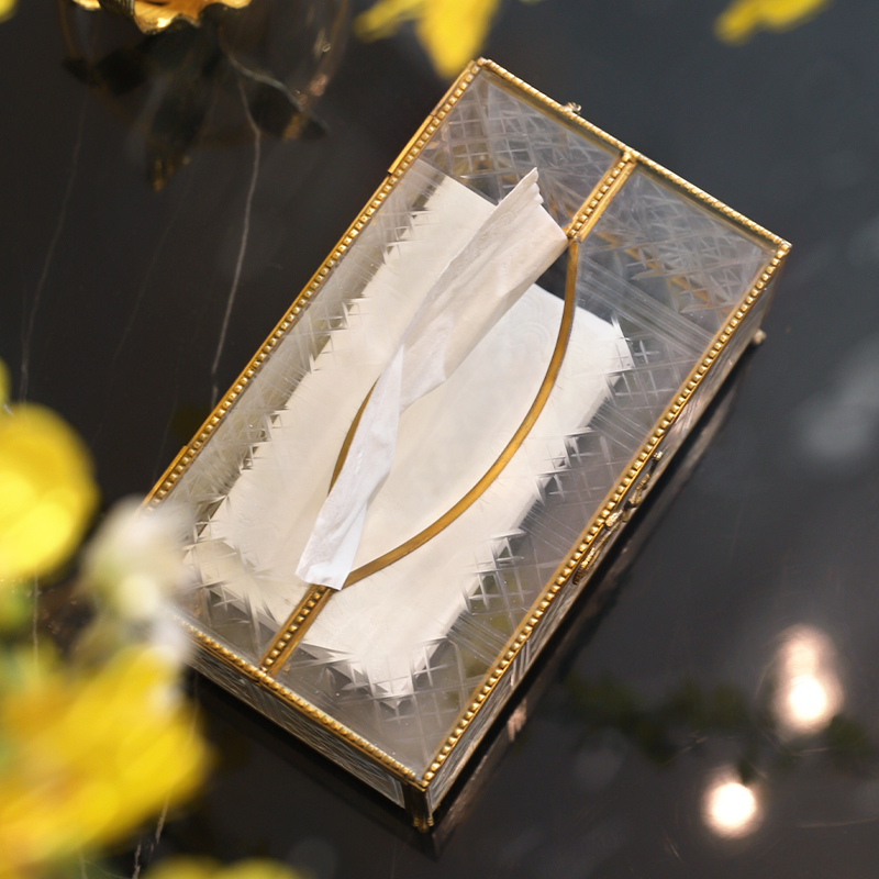 French Light Luxury Tissue Box Restaurant Decoration Carton Box Metal Toilet Box Tea Table Carton Collection Box