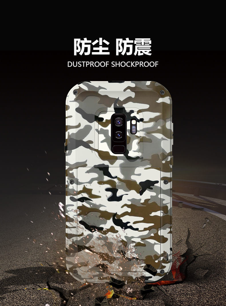 LOVE MEI Powerful Camo Series Water Resistant Shockproof Dust/Dirt/Snow Proof Aluminum Metal Outdoor Heavy Duty Case Cover for Samsung Galaxy S9 & Samsung Galaxy S9 Plus