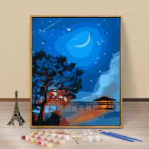 Digital Oil Painting Diy Oil Color Painting Cartoon Cartoon Simple Graffiti Painting Starry Sky Girl Hand-painted Living Room Decoration Hanging Painting