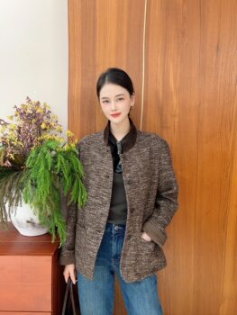 Missyu2025 new autumn and winter korean style fashionable slim long-sleeved coat women's woolen coat wool pocket slim