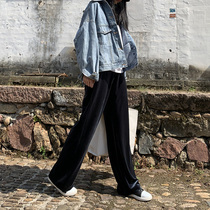 Gold velvet wide leg pants womens autumn and winter high waist hanging loose straight tube drop sense mopping pants