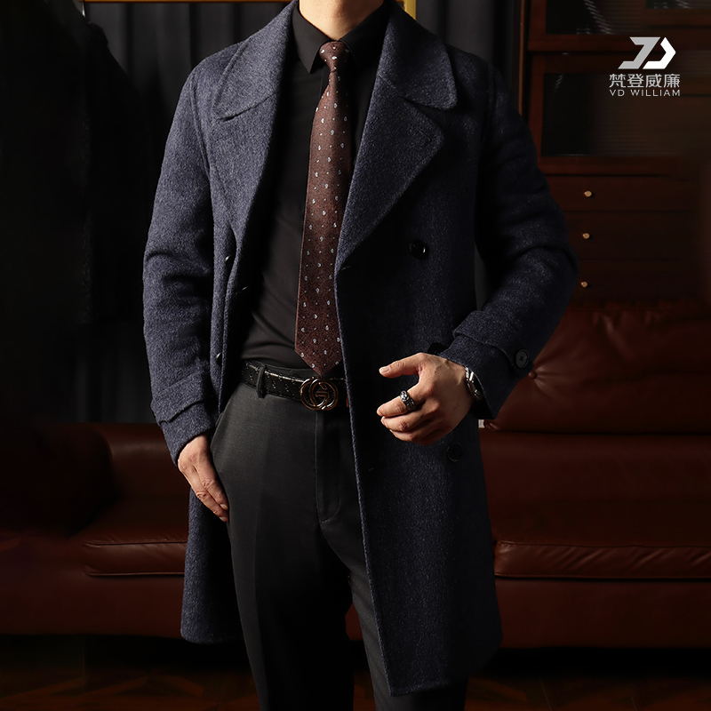 [80% Wool] Navy Collar Business Style Slim Fit Mid-Length Classic Navy 740 Coat