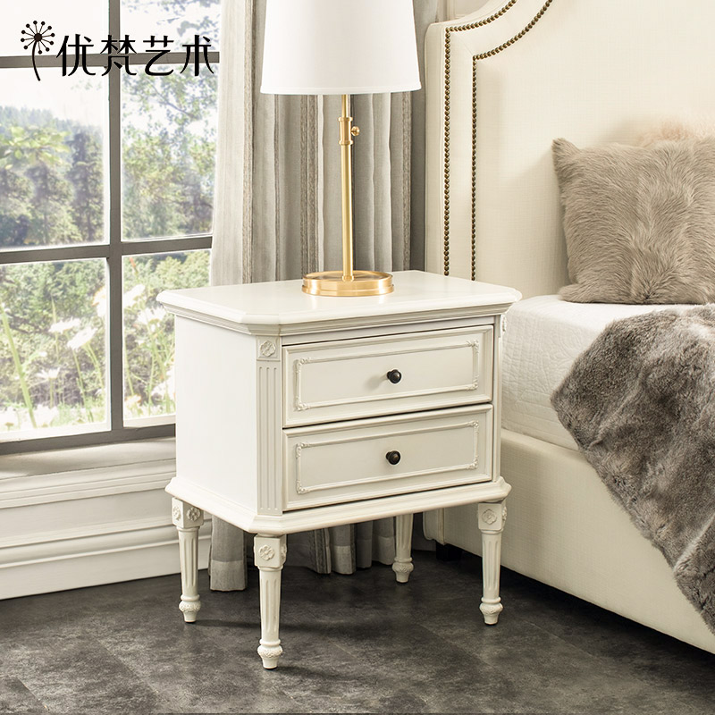 Youfan Art Painted American Country Bedside Cabinet Storage Bedroom Retro Mini DraWER Bedside Cabinet R-H15
