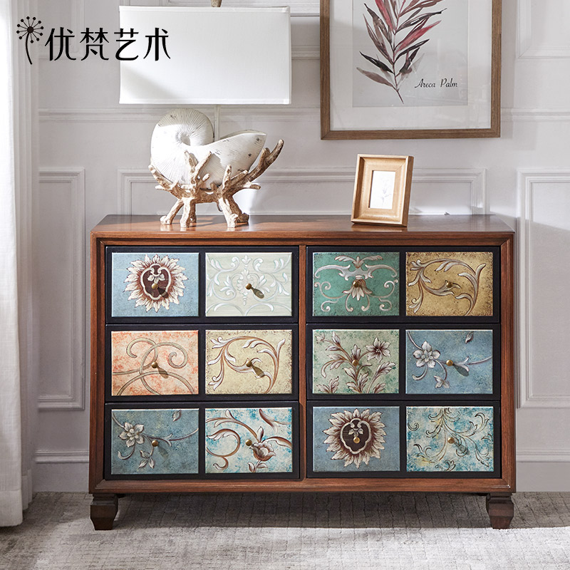Youfan art painted neoclassical chest of drawers Living room vintage entry entrance storage cabinet drawer type H-X01