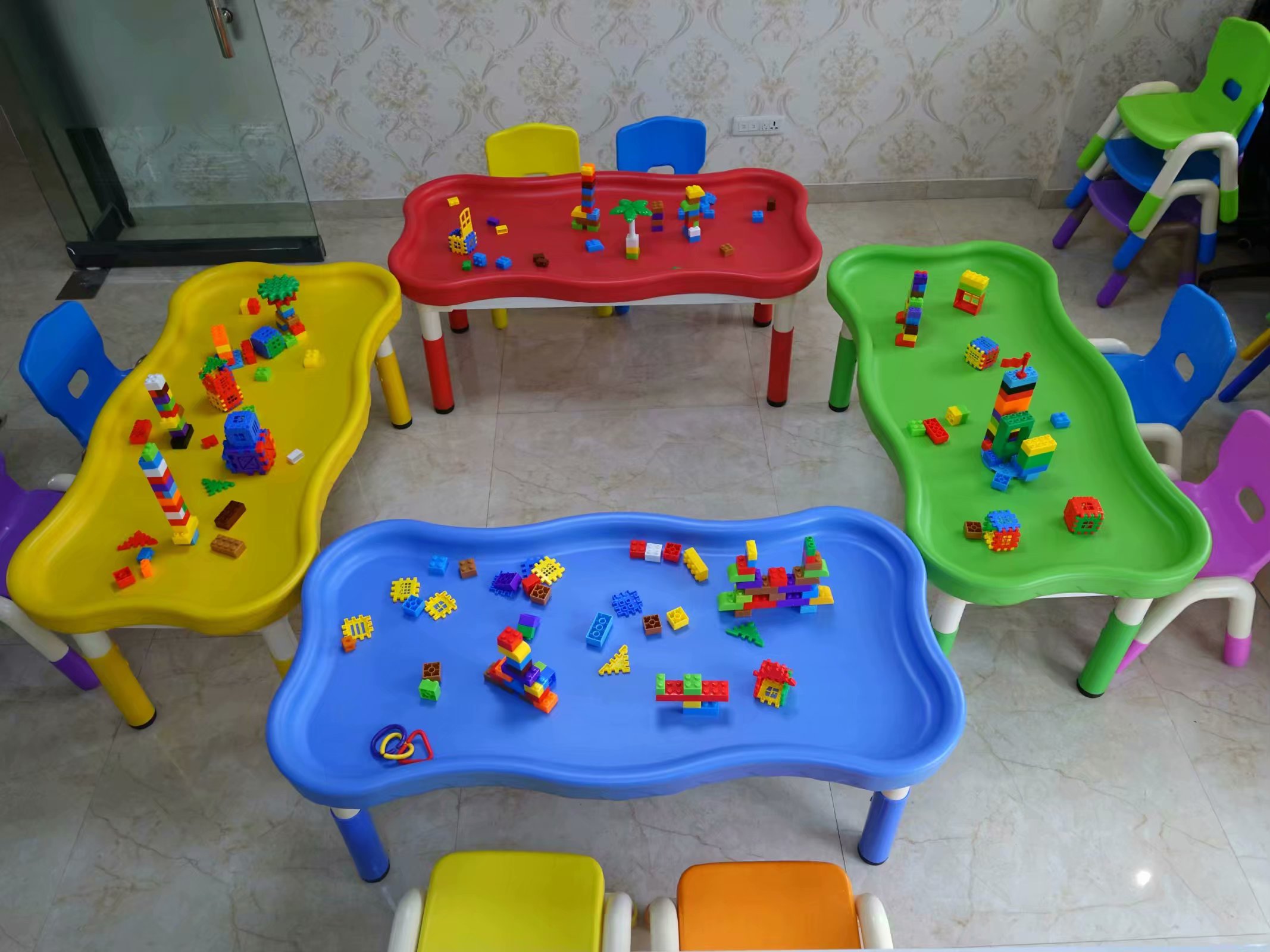 Kindergarten building block table children play sand water multi-functional rectangular table luxury wave-shaped game table square table