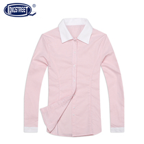 (Lan Shi)Lady pink strip white decorative collar long sleeve shirt girls long sleeve college style 10135
