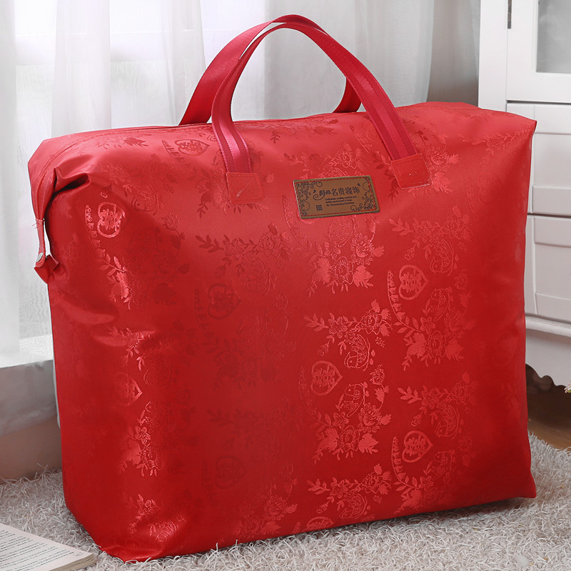 Packing bag for quilt red wedding Oxford leather wedding cot blanket silk quilt storage bag tote bag