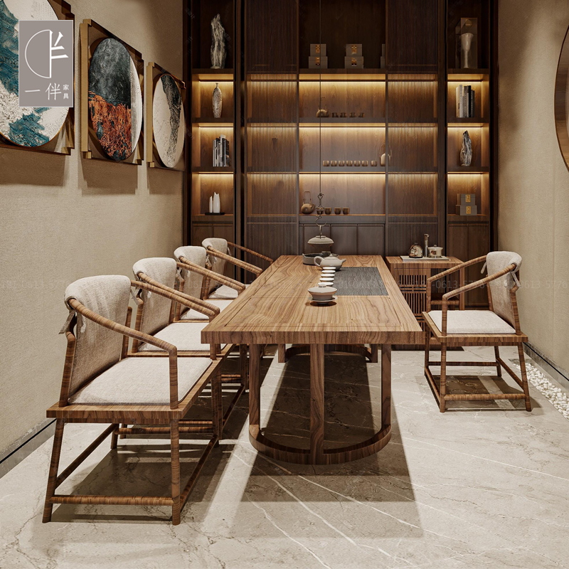 Modern Chinese Tea Table Long Table Kung Fu Tea Table Tea Chair Combination Sample Board Room Villa Clubhouse Tea House Innate