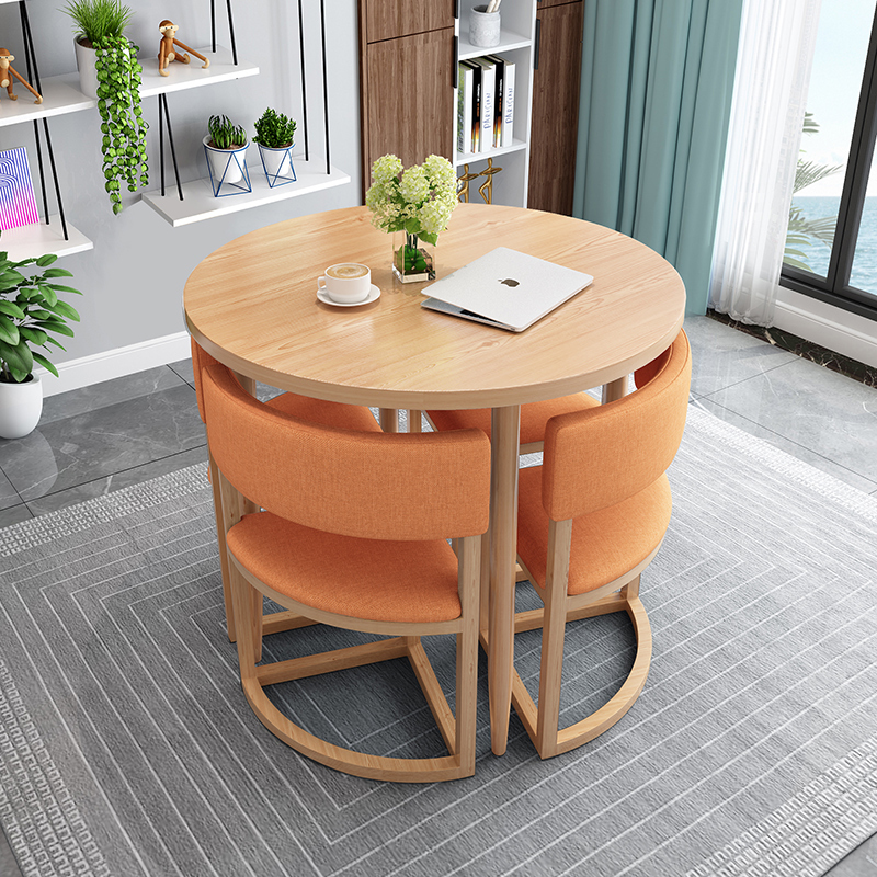 Collapsible Leisure Meeting Table and Chair Set for Apartments, Small Households, Home Dining Table, Trendy Small Round Table for Milk Tea Shop Reception