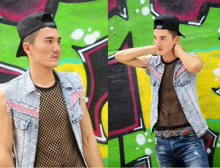 Thể dục trong suốt rỗng lưới của nam giới đồ lót lưới thể thao rào cản sexy vest hộp đêm Hàn Quốc phiên bản của thủy triều lỏng nhanh khô áo thun ba lỗ nữ croptop