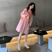 2020 mùa xuân mới Hàn Quốc phiên bản Casual 100 Shirt dress ngọt Giảm Set Hemp dệt kim bọc thép của phụ nữ