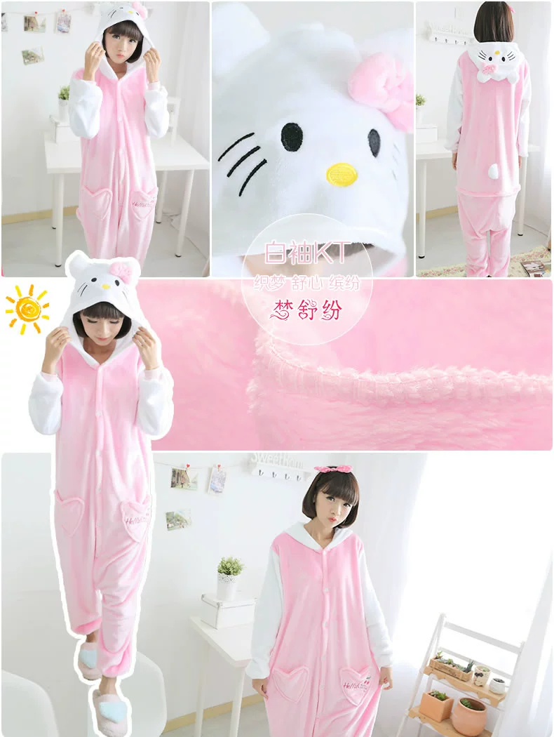 Flannel phim hoạt hình một bộ đồ ngủ nữ mùa thu cặp đôi san hô lông cừu dày nam dài tay khủng long động vật dịch vụ nhà mùa đông