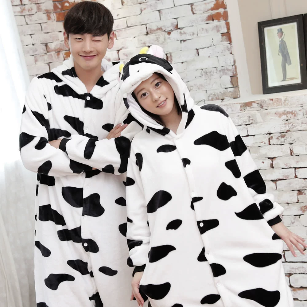 Flannel phim hoạt hình một bộ đồ ngủ nữ mùa thu cặp đôi san hô lông cừu dày nam dài tay khủng long động vật dịch vụ nhà mùa đông