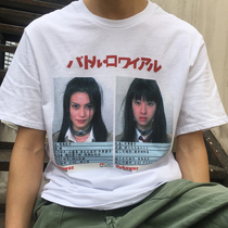  RUKAWAZCITY original design Battle Royale tee Kuriyama Chiaki Mandarin round neck loose cotton linen cotton short sleeve
