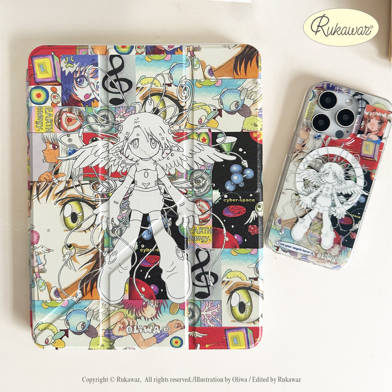 Rukawazxoliwa Original Final Angel Magnetic Acrylic Case with Pen Slot, Anti-Drop, Suitable for Apple Tablet iPad Pro Air7/Air6 Protective Case