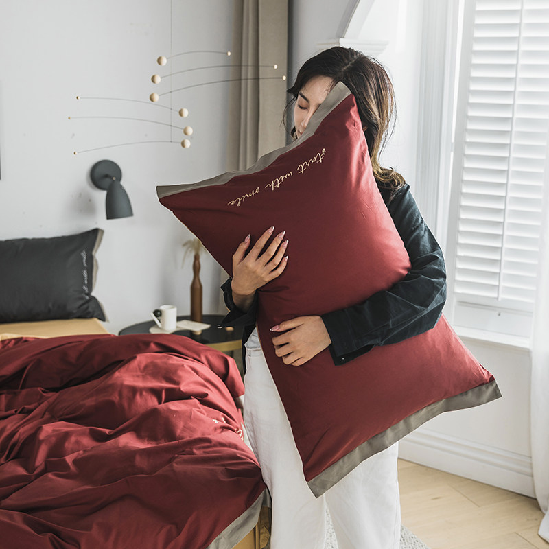 Nordic simple cotton pillow sleeper without core envelope pillow bag Wide side embroidery 48x74cm single pillow case 2 packed