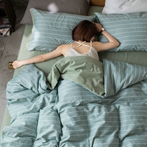 Literary Youth Simple cotton four - piece clad stripes are set to refreshing color matching double - bed 1 5m bed