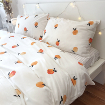 sweet and fresh sweet fruit cotton four-piece set of small orange peach simple white fresh fitted sheet
