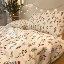 Spring and summer new pastoral style cotton four-piece set small floral simple and fresh Korean double cotton duvet cover fitted sheet