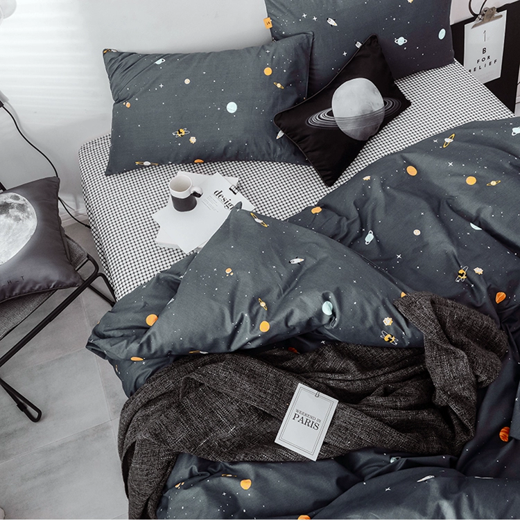 Stray phá bóng hành tinh vũ trụ trên bầu trời đen bông giường denim bông chăn mô hình Double bed Mikasa - Bộ đồ giường bốn mảnh