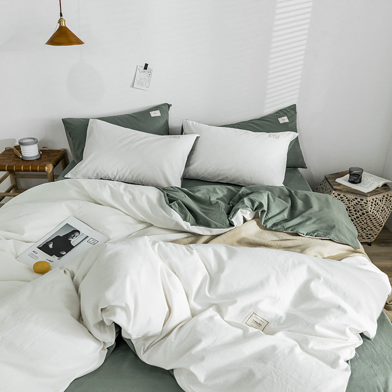 Spell-style all cotton washed cotton pure color four pieces of bunk bed Upper supplies Mind wind up 2m Double Quilt Cover