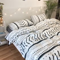 Bohemian style Elegant simple ins wind white cotton four-piece set cotton tassel cover net red fitted sheet