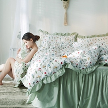 Spring flavor Spring Korean floral cotton four-piece girl heart idyllic wooden ear ruffle bed skirt