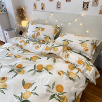 Huangnu yogurt Pure cotton four - piece impressionist bed double is in fruit printing dorm bedhouse