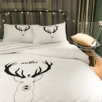 chic Korean simple cotton four-piece set pure white Elk Nordic style characteristic bed and breakfast pure Cotton home textile fitted sheet