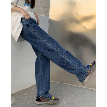 Sai Xiaolao original retro design sense of love jeans women loose high waist straight pants high street ins tide