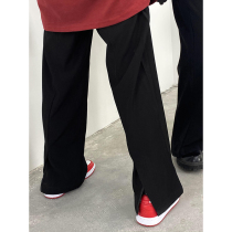 Match lazy homemade high-waisted black suit pants womens summer straight tube loose drape trousers split pants tide
