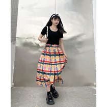 Small Lazy Harbor Style Retro Checked Half-skirt A word high waist slit to show thin new spring and autumn 2021 skirt