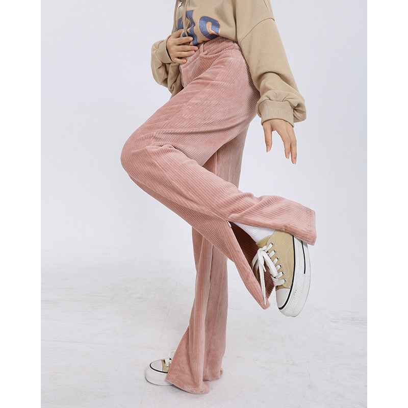 Racing Small Sloth Light Core Suede Casual Pants Woman Spring Autumn High Waist Straight Drum Loose Wide Leg Covety Tug Open Fork Pink Pants