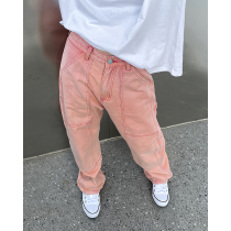 Small lazy high waist straight pink jeans womens summer design sense of the public sweet and spicy summer thin European and American pants high street
