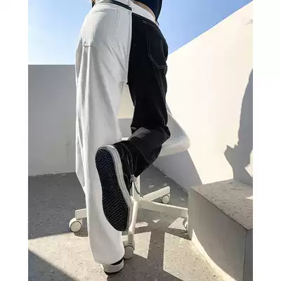 Sai Xiaolao original contrast jeans women's design sense high waist thin straight loose wide leg pants ins tide