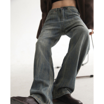 Semini lazy retro straight cylinder jeans Womens summer loose wide leg water washed as old drag Conspicuously Slim Pants Design Sensation