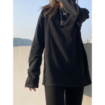 Small white T-shirt for women pure cotton loose black long sleeve 2021 new model with a bottom shirt top Instagram trend