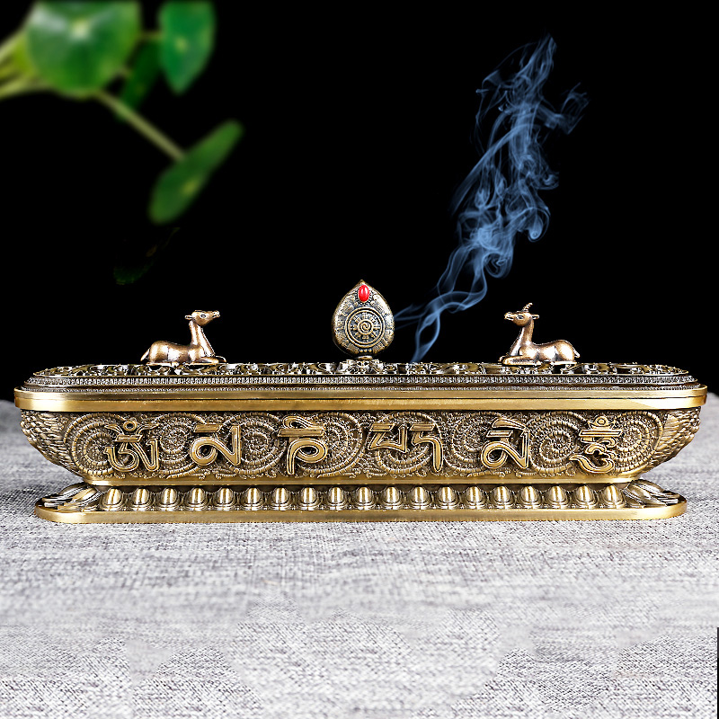 Tibetan censer dedicated to home for Buddha indoor line censer horizontal pure copper censer dedicated to incense box censer