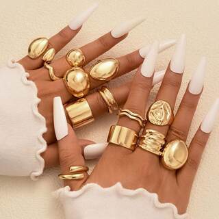 13-Piece Ring Set Cross-Border New Style Metal Open Adjustable Pleated Ring Set 13-Piece Set