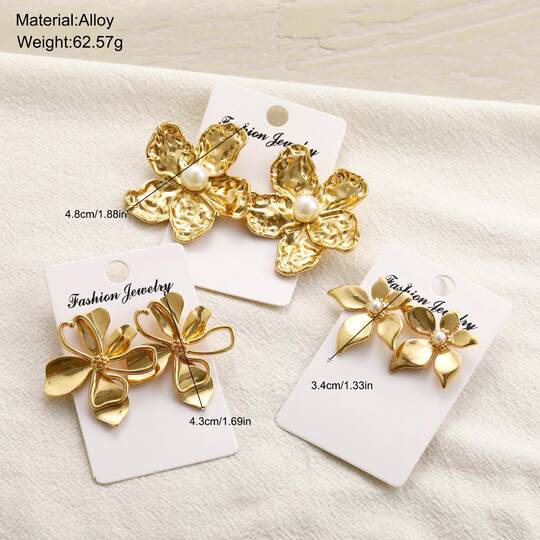 Ear Nail Set 3-Piece Set Cross-Border New Flower Metal Earrings Leaf Ear Studs 3-Piece Set