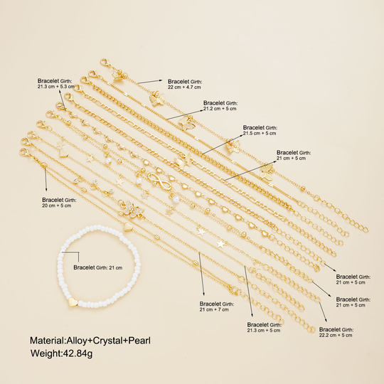 14-Piece Ankle Chain Set Cross-Border Fashion Beach Casual Butterfly Anklet Women's Foot Jewelry 14-Piece Set