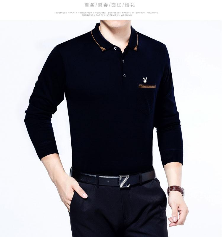 Bố mùa thu nam trung niên áo thun dài tay ve áo trung niên cotton đáy áo sơ mi cỡ lớn đan nam áo thun thể thao nam