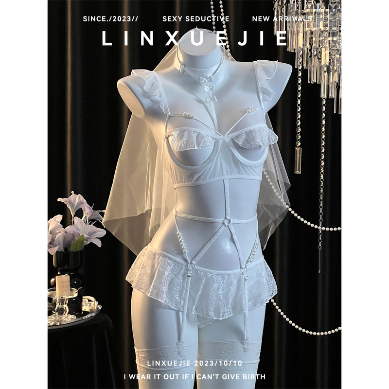Sister Lin~ Sexy and Pure White Bridal Wedding Dress Lace Hollow-Out Bodysuit Uniform Female Couple Date Qqny Sister Lin~ Sexy and Pure White Bridal Wedding Dress Lace Hollow-Out Bodysuit Uniform Female Couple Date Qqny