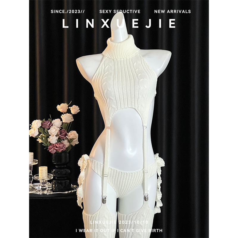 Sister Lin~ Sexy and Pure White Knitted Sweater, Large Size, Figure-Flattering, Backless Uniform Underwear Set Qqny
