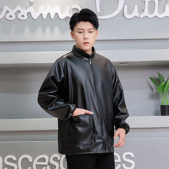 男士皮衣宽松挡风保暖防油防水皮罩衣洗车修车工作服屠宰服大褂
