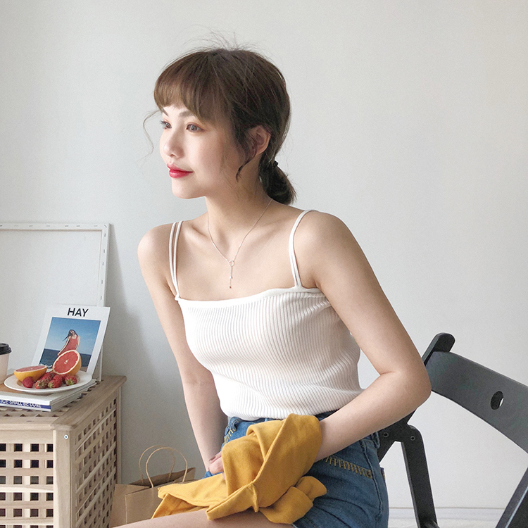 Mùa xuân nữ phiên bản Hàn Quốc của áo len mỏng dây thun đôi mỏng bên ngoài mặc áo sơ mi ngắn - Áo ba lỗ đồ bơi nữ kín đáo