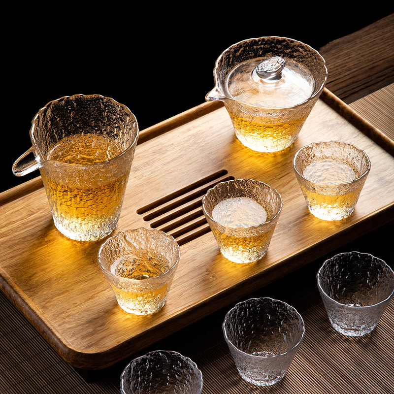 Glass tea set home simple living room transparent lid bowl tea cup brew tea small set kung fu tea office meeting