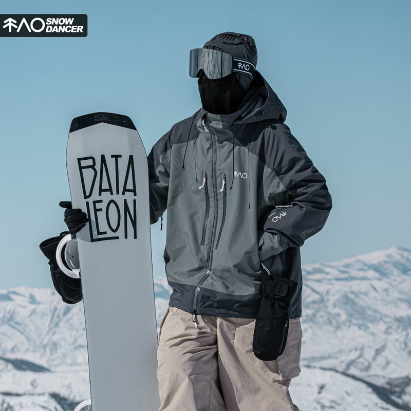 Snowproof Gray 3L Waterproof, Windproof, and Wear-Resistant Ski Jacket with Full Taped Seams, Oversized Snowboard Jacket with Fleece Lining