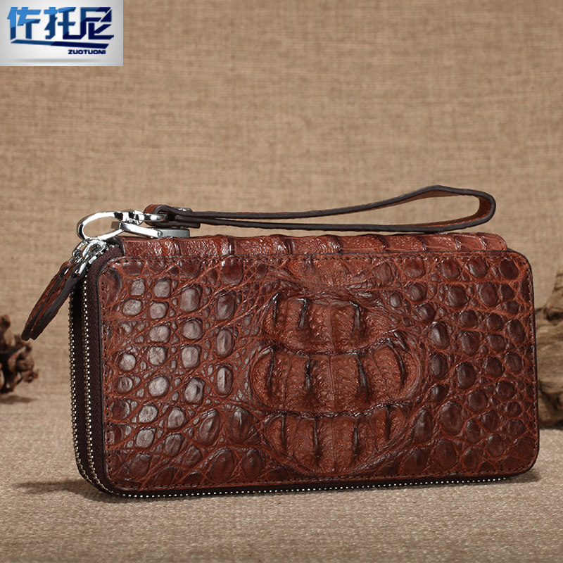 Lukani Crocodile Bi-zip Handbag Banks Large Capacity Business Leather Men's Long Wallet Double-faced Skull